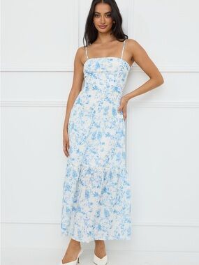 Hello Molly Blue & Cream Floral Tiered Maxi Dress